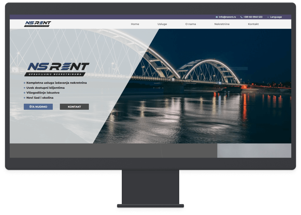 Desktop computer with NS RENT website on it
