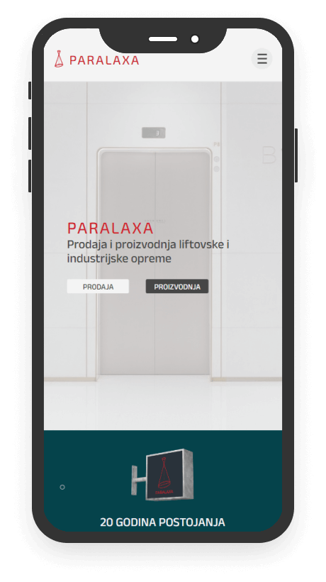 Mobile device with Paralaxa website on it