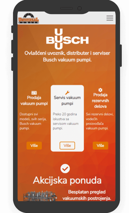 Mobile device with Univerzal website on it